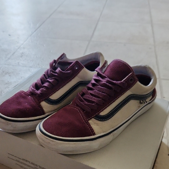 Vans Men's Burgundy and Cream Sneakers - Picture 3 of 6